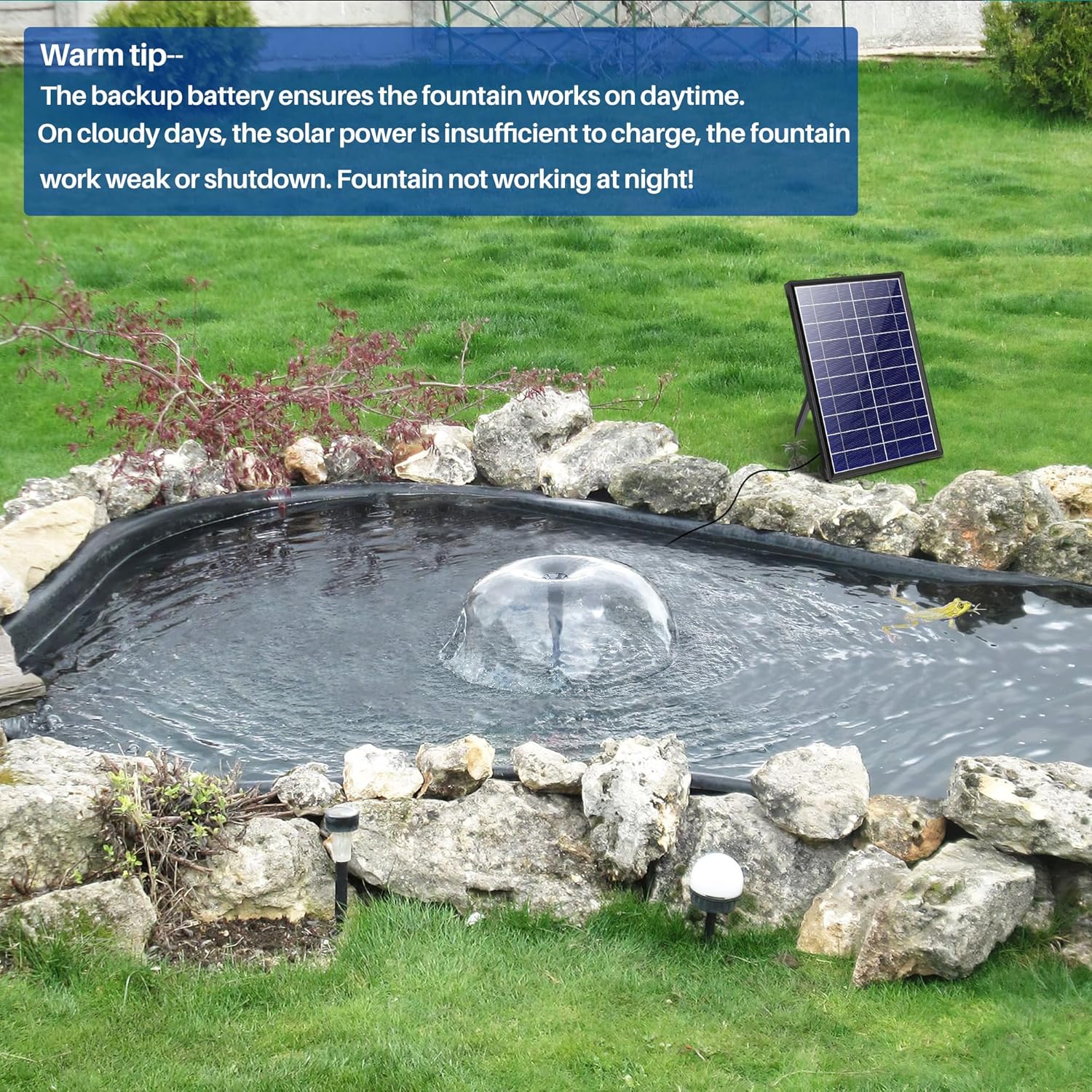 8W Solar Pond Fountain Pump Battery Backup 300LH Garden Water Pump