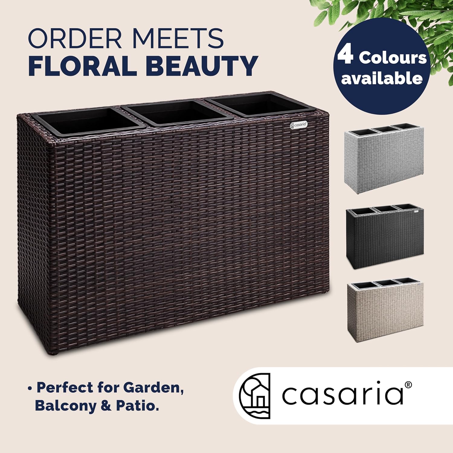 Tall Rattan Planter Box 83cm Brown with 3 Pots