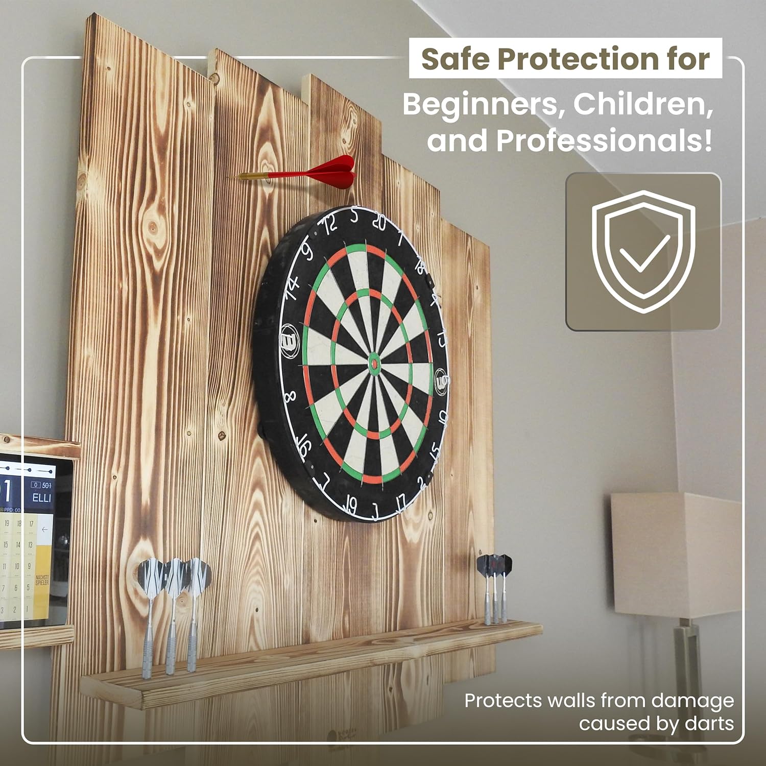 Wood Dartboard Surround Backboard Wall Protector Tablet Holder