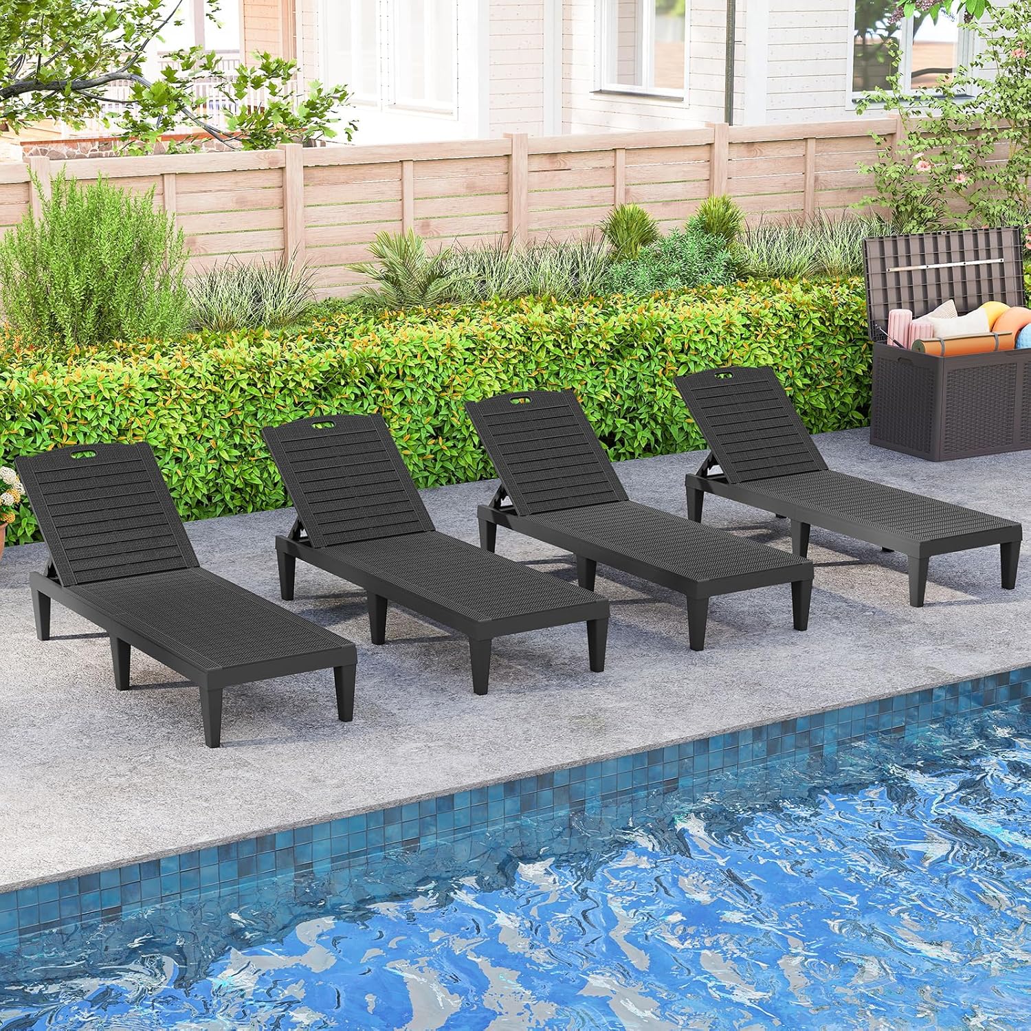 Set of 2 Rattan Style Sun Loungers Black 5 Level