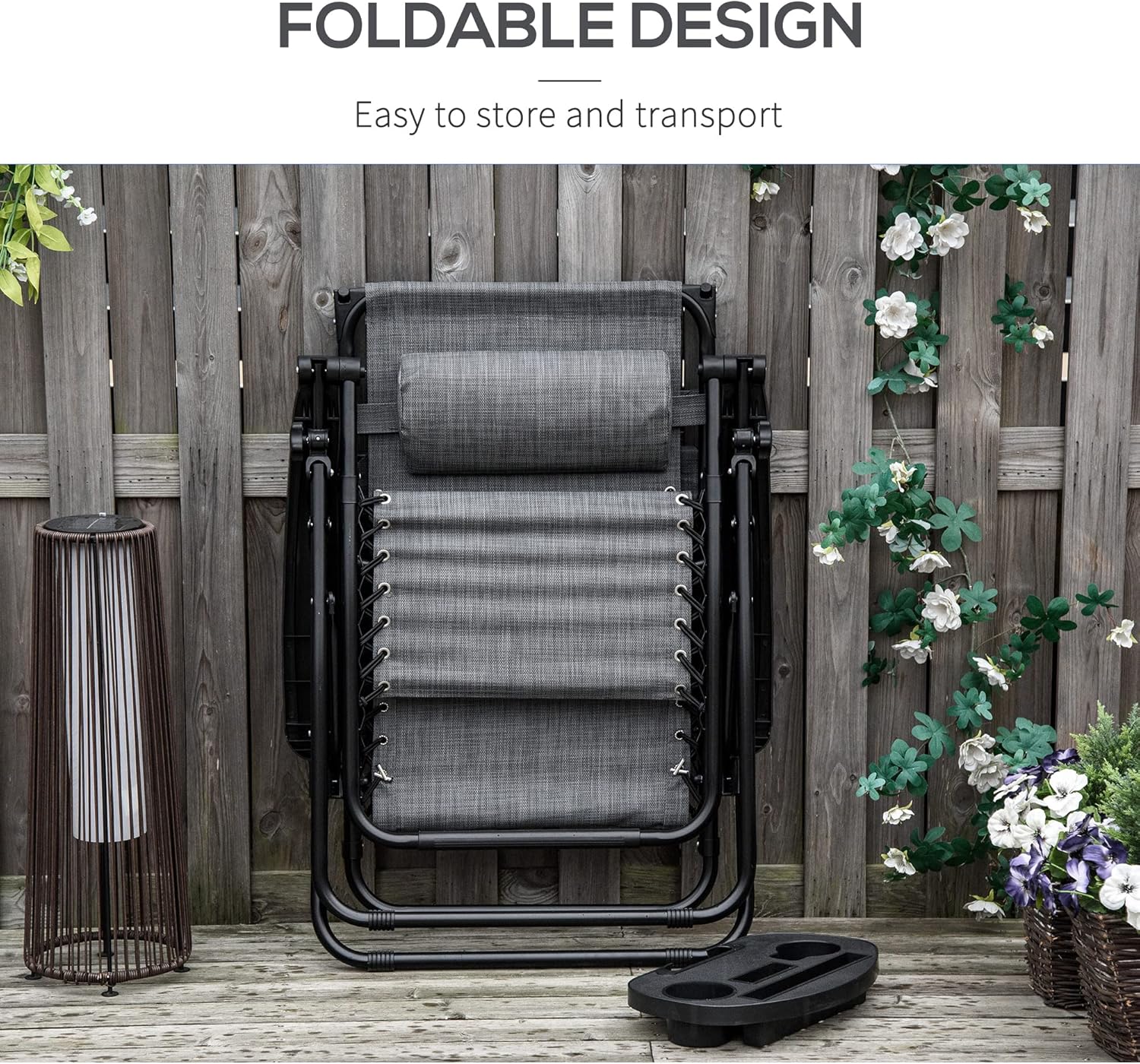 Zero Gravity Reclining Garden Chair with Canopy Cup Holder Grey