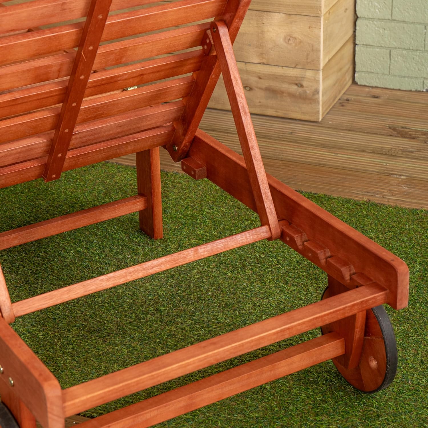 Wooden Sun Lounger with Wheels Foldable Adjustable 1.9m