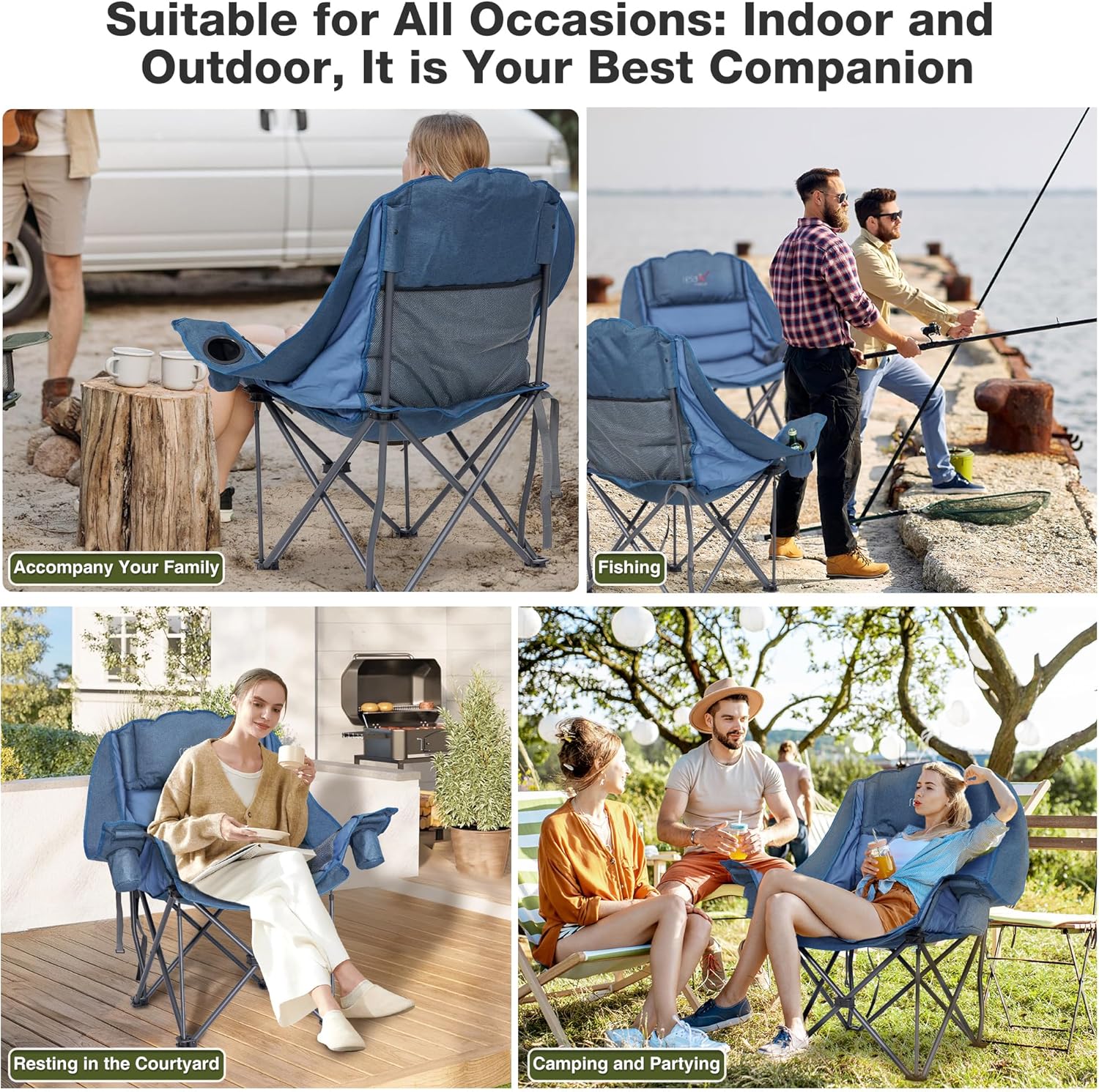 Oversized Padded Camping Chair 227KG Blue