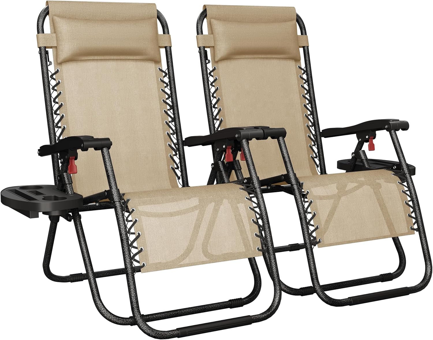 2 Zero Gravity Recliner Chairs Folding with Cup Holder Beige