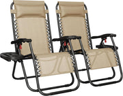 2 Zero Gravity Recliner Chairs Folding with Cup Holder Beige
