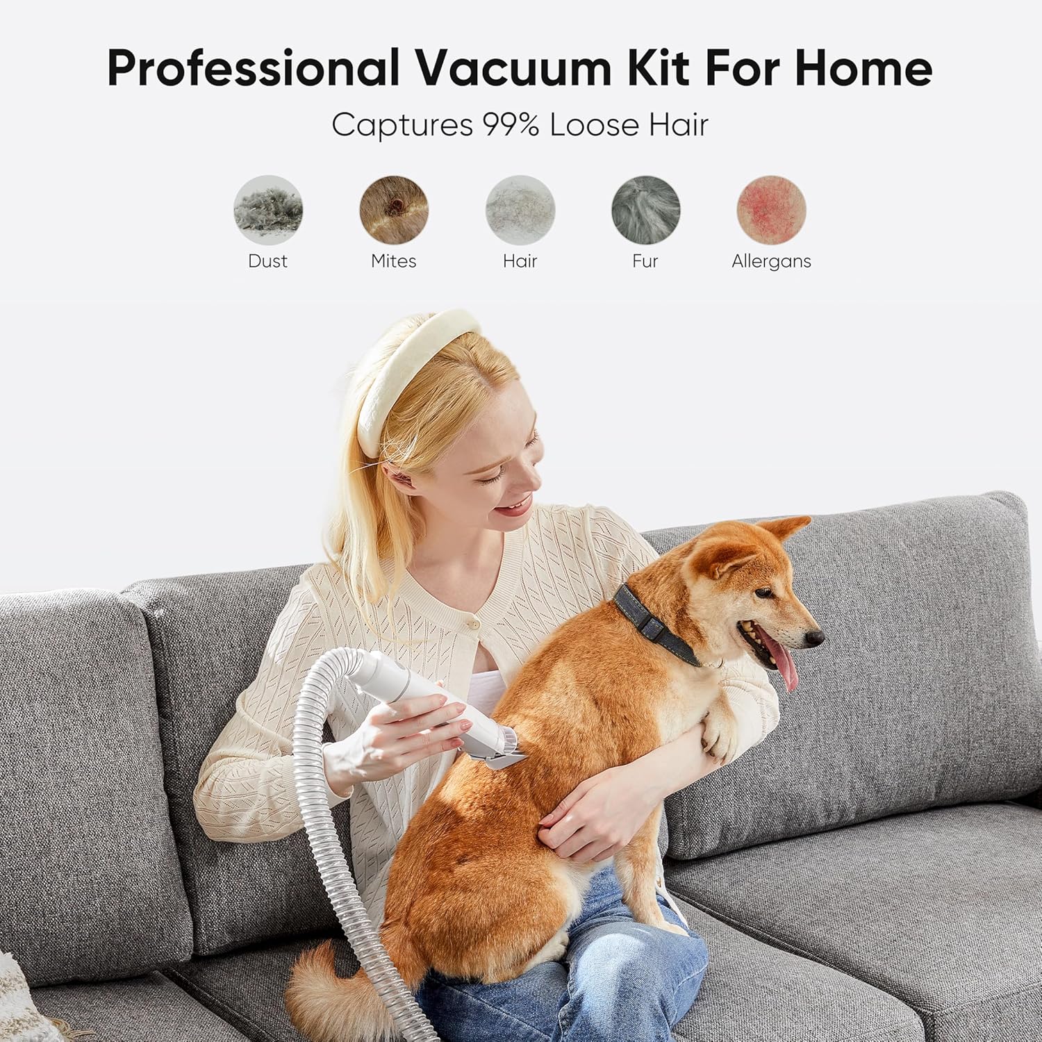 Pet Grooming Vacuum Kit 5 In 1 2.5L Low Noise White