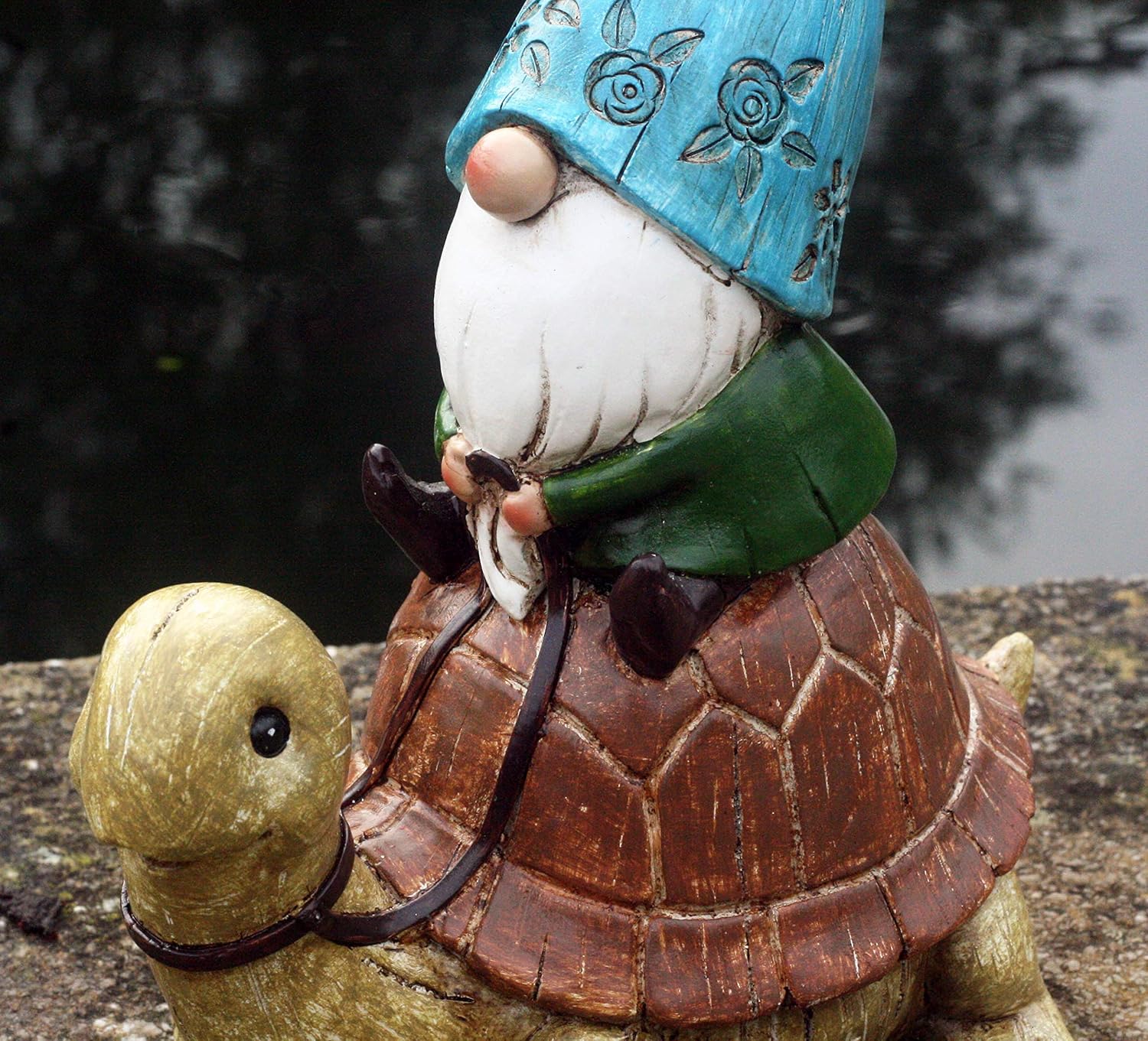 Garden Gnome Tortoise Ornament 23cm Resin Hand Painted Decor