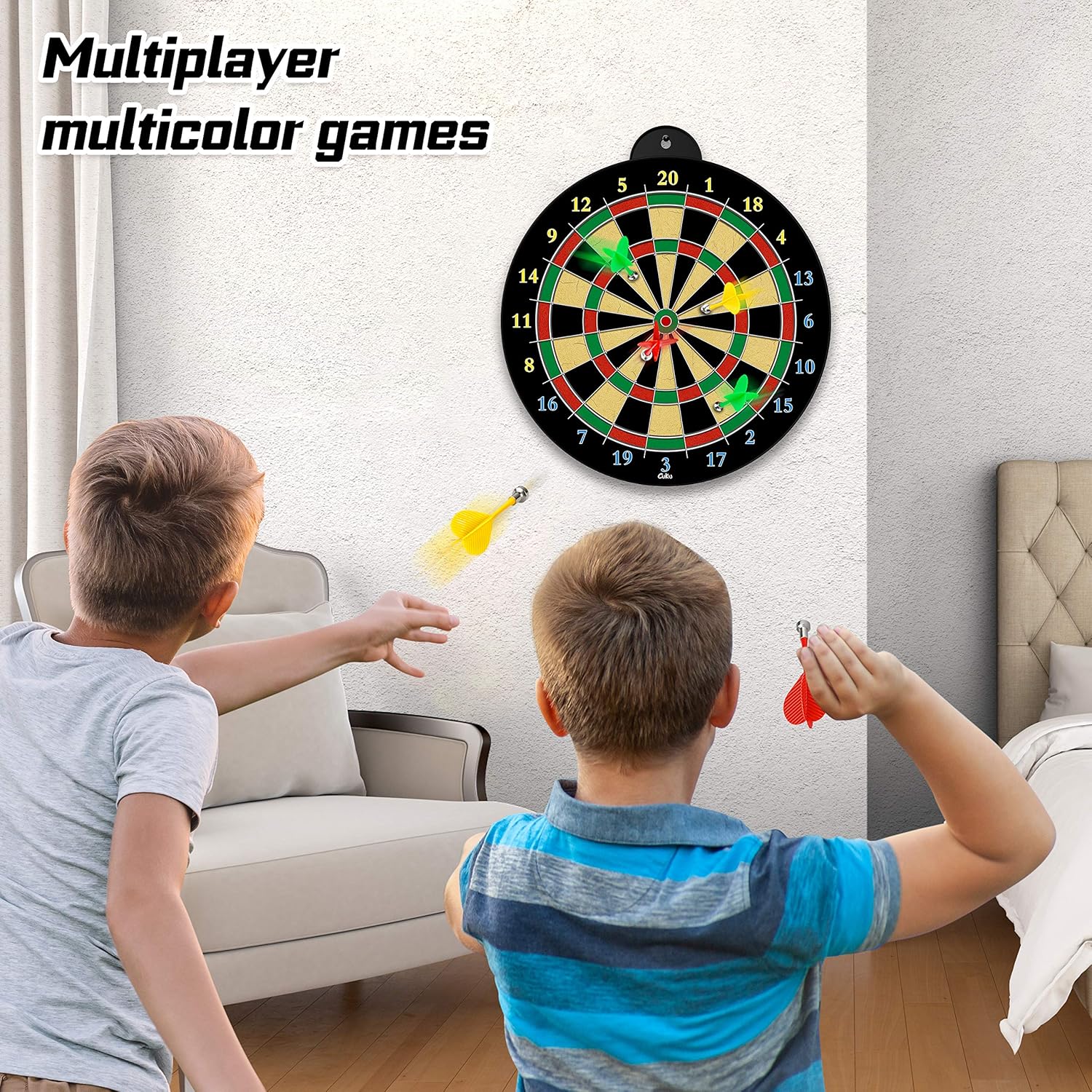 Magnetic Dart Board Set Kids Safe Double Sided Game 12 Darts