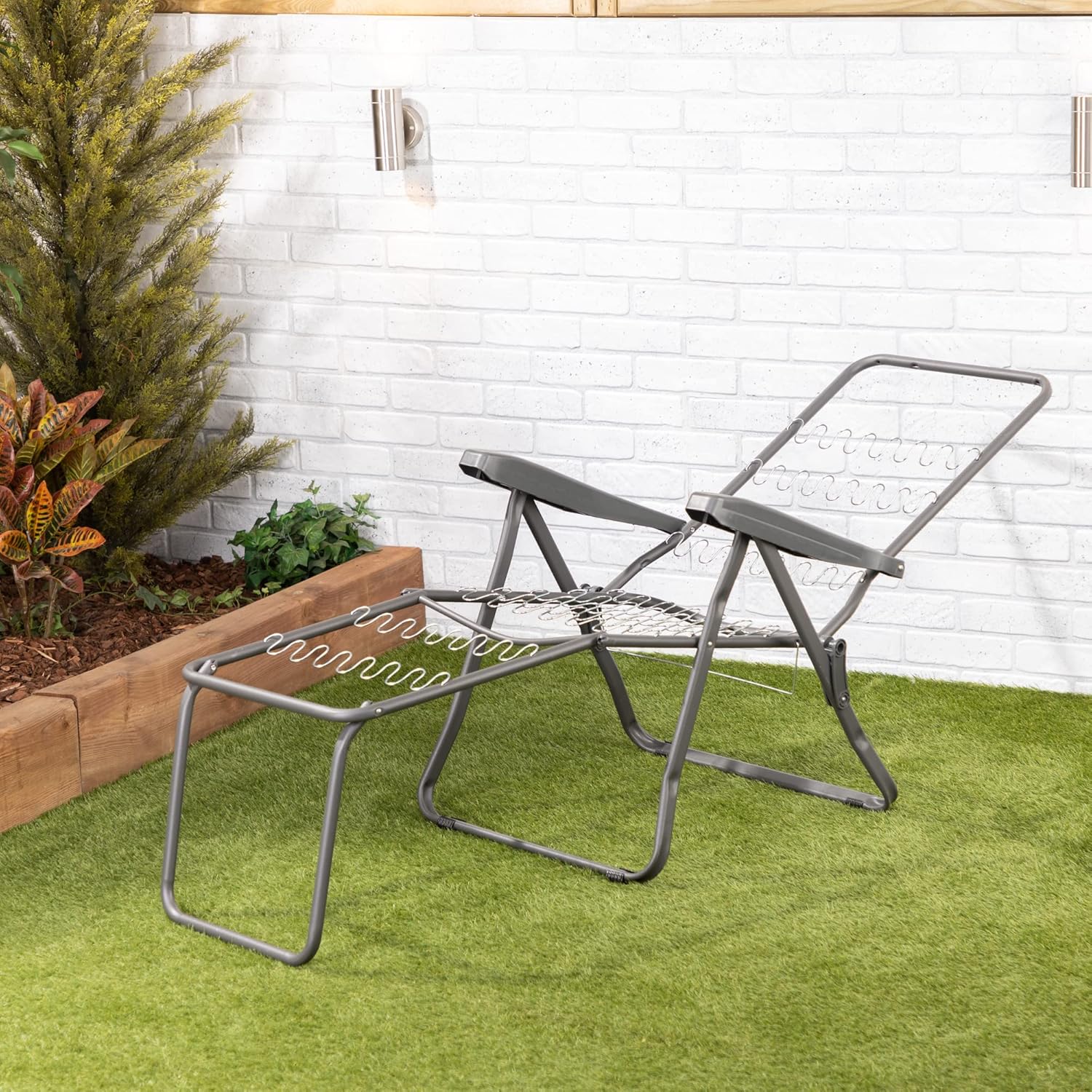 Folding Reclining Sun Lounger Chair with Thick Cushion Grey