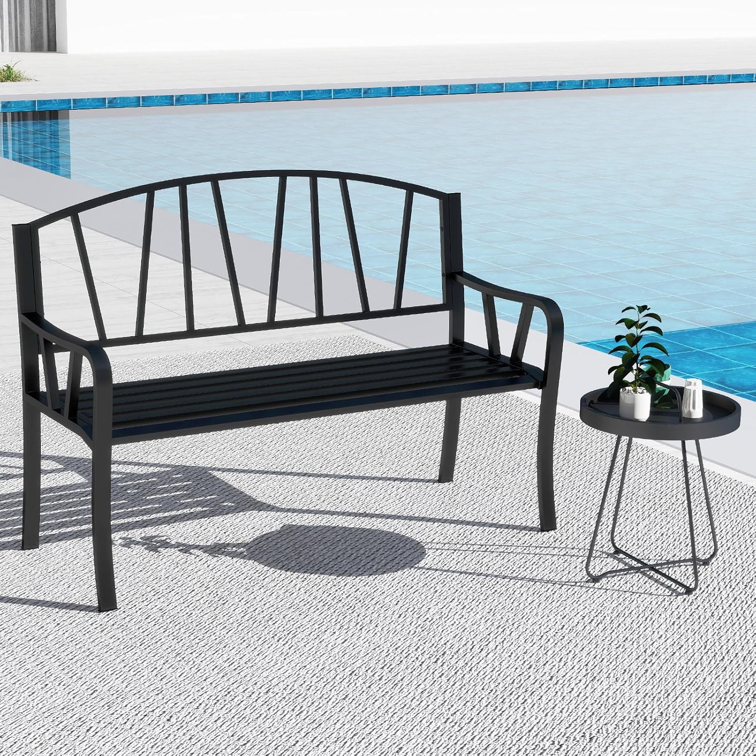 2-3 Seater Outdoor Metal Garden Bench Patio Park Seat Black