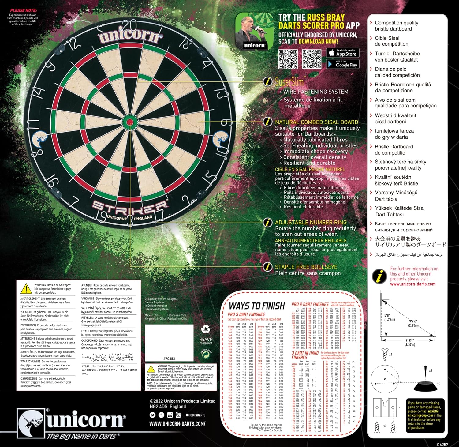 Bristle Dart Board Sisal Staple Free Bullseye Superslim Wire