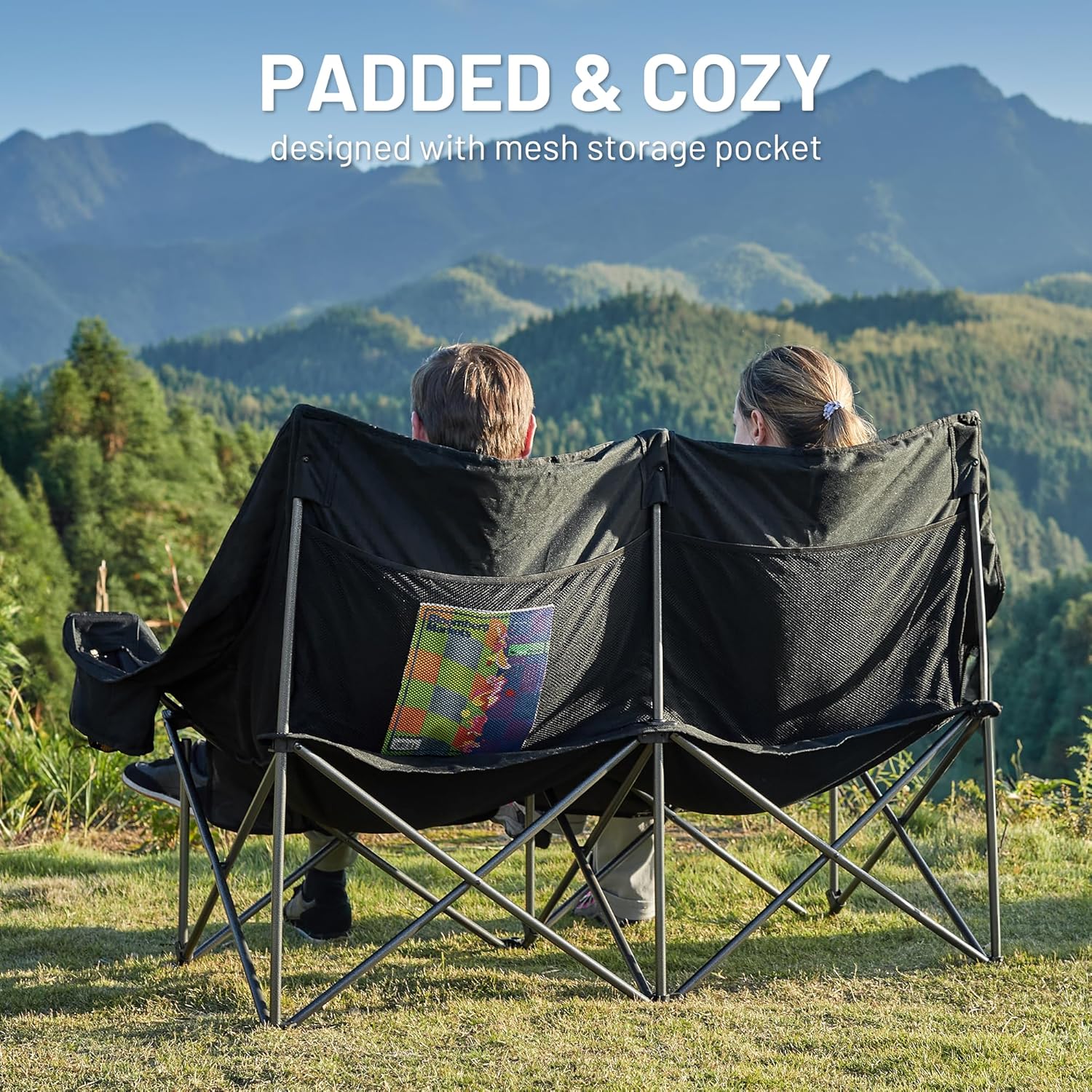 Double Camping Sofa Chair 2 Seater 320KG Black