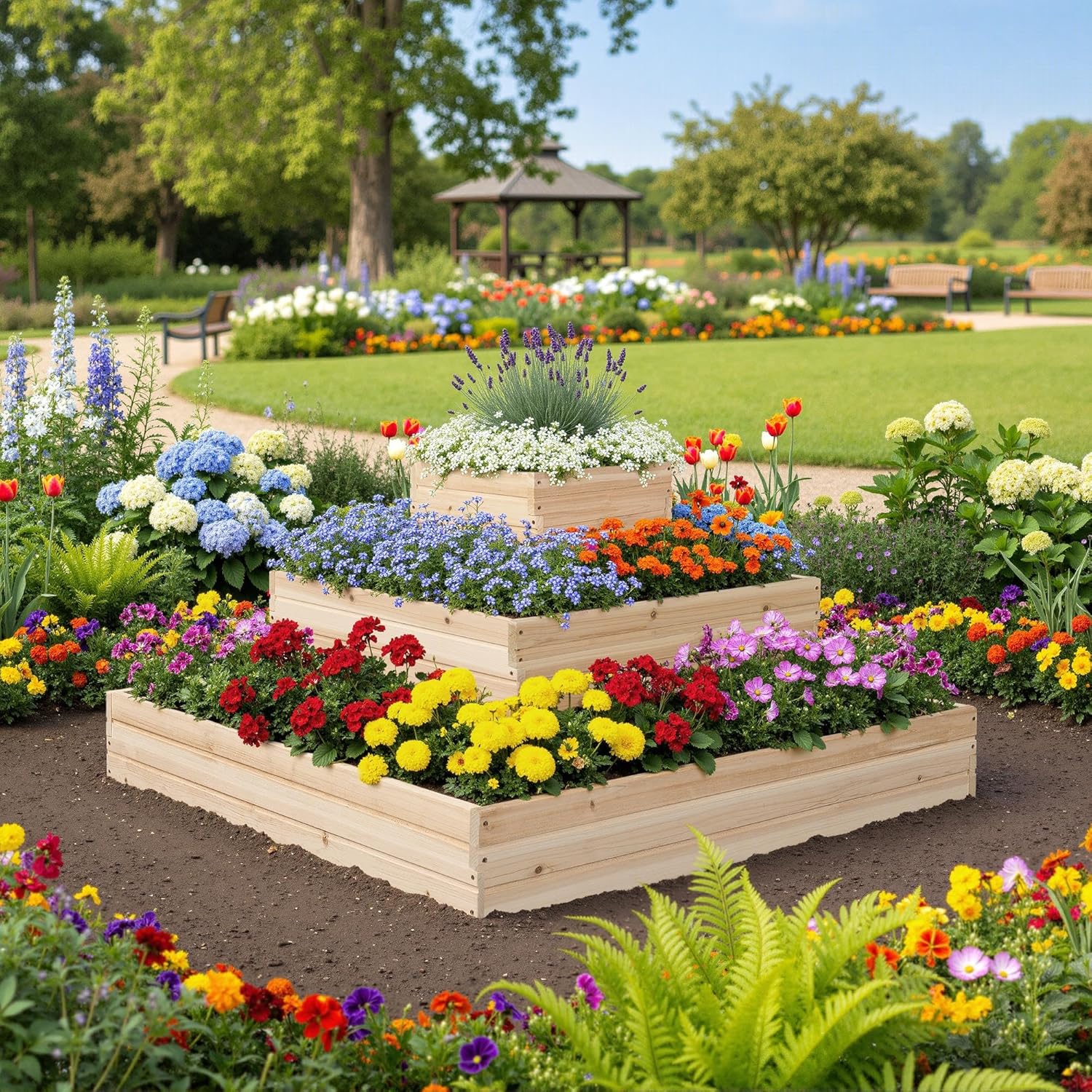Wooden Raised Garden Bed 3 Tier Planter Box Outdoor Herb Veg Bed