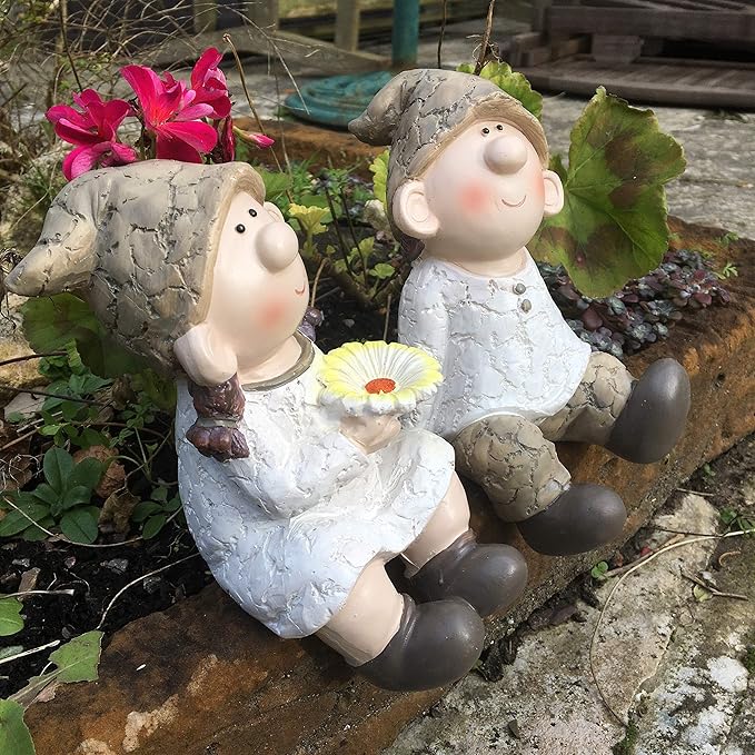 Garden Elf Gnome Ornament Set Sitting Resin Fairy Statues Decor