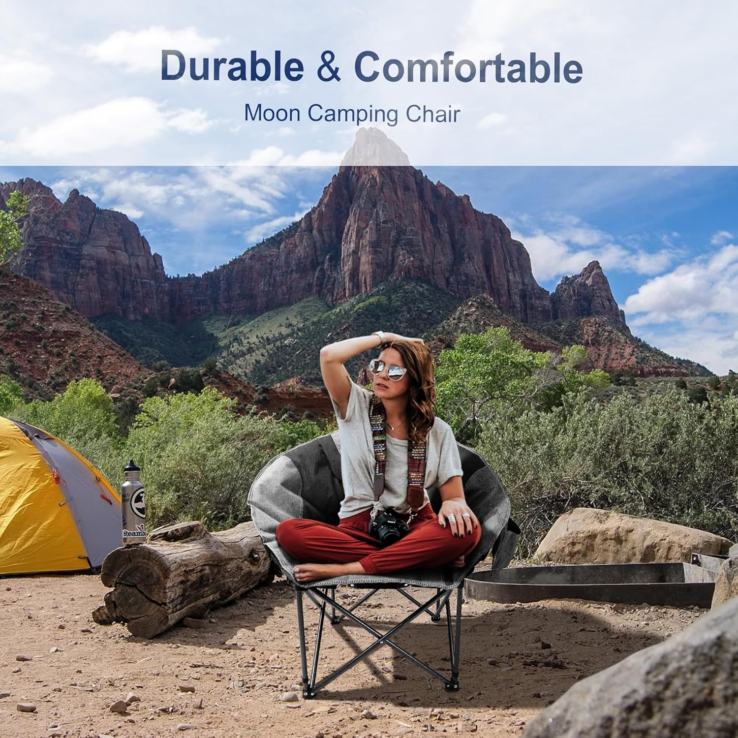 Moon Camping Chair Round Folding Cooler Bag Black