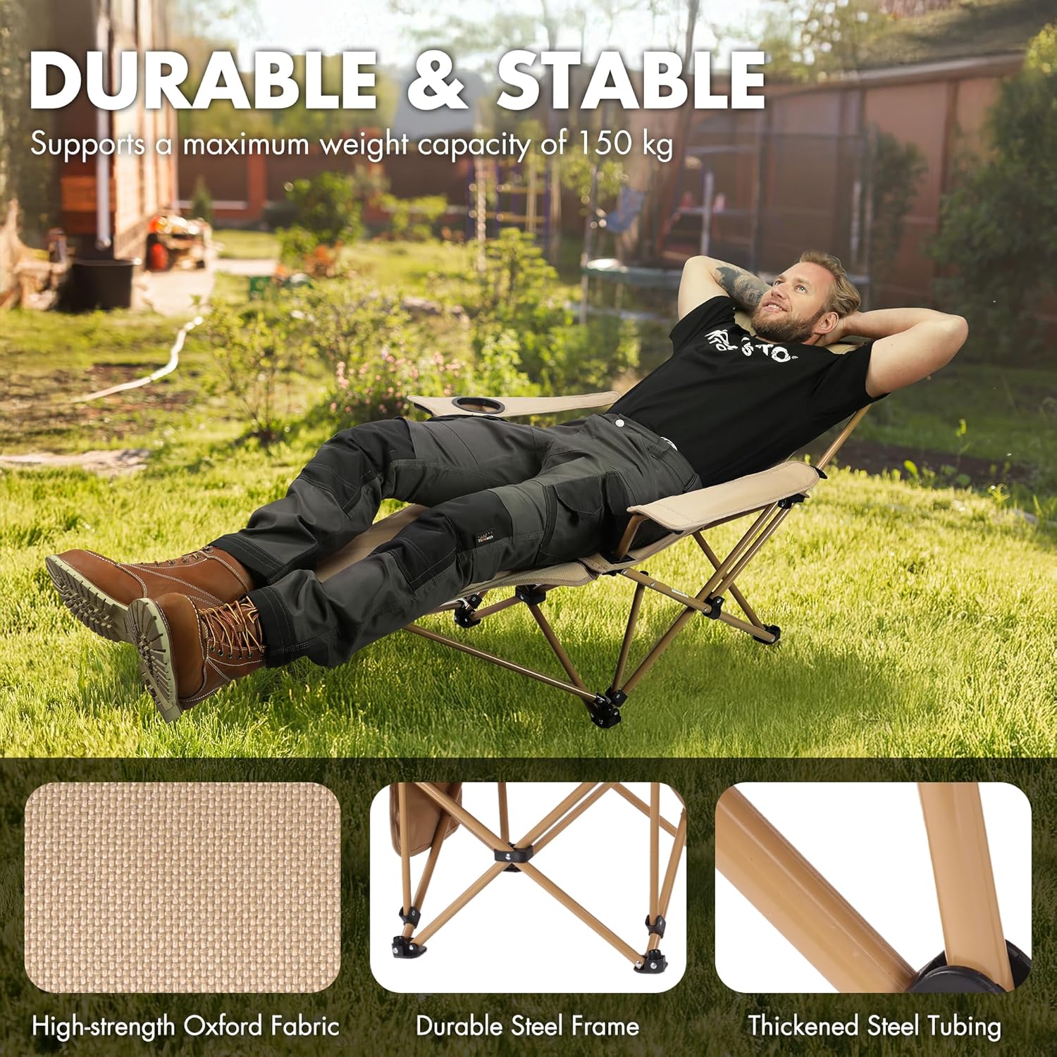 Reclining Camping Chair with Footrest Adjustable Lounger
