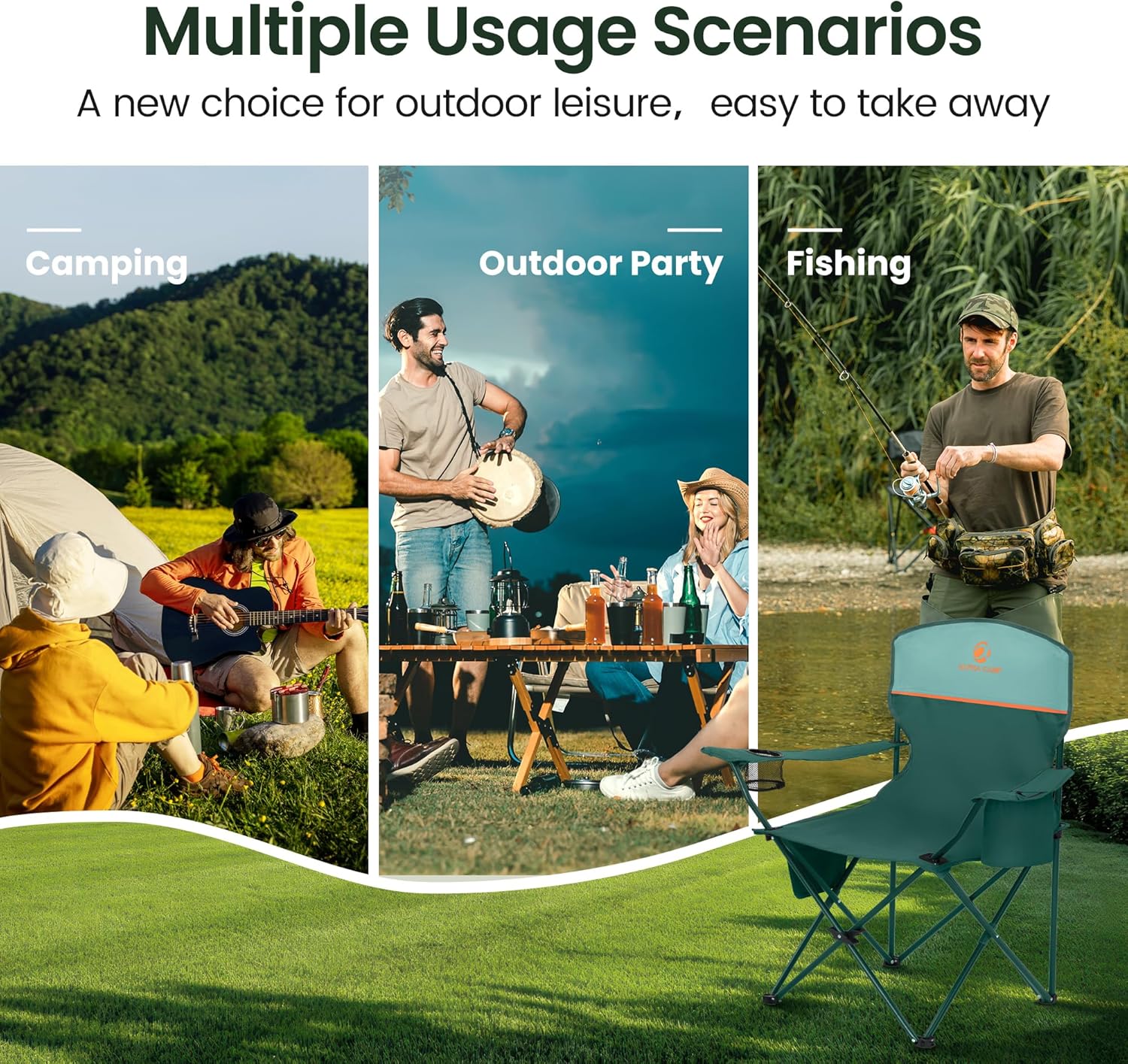 Camping Chairs 2 Pack Cooler Bag Cup Holder Green