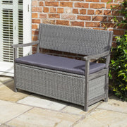 Rattan Garden Storage Bench 2 Seater Grey Patio Seat Box