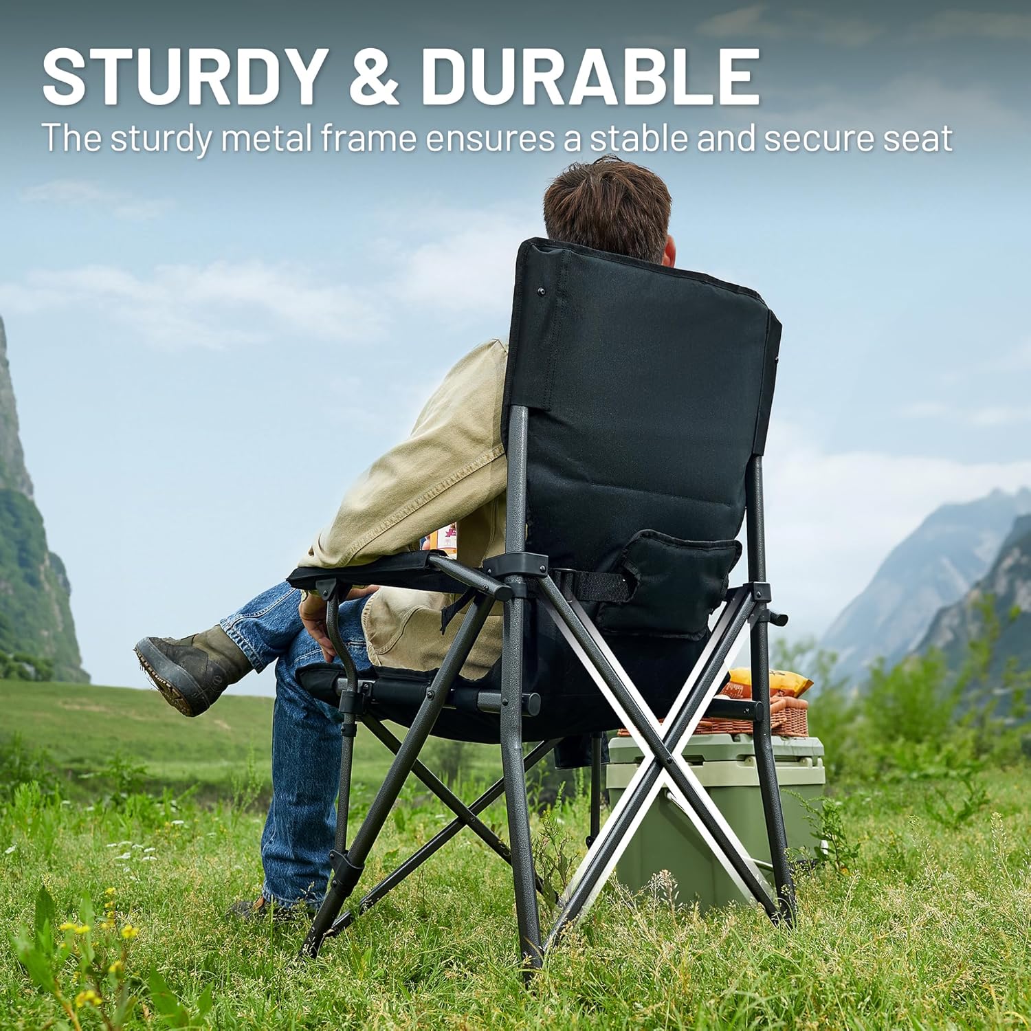 Folding Camping Chair 150KG High Back Lumbar Support Seat