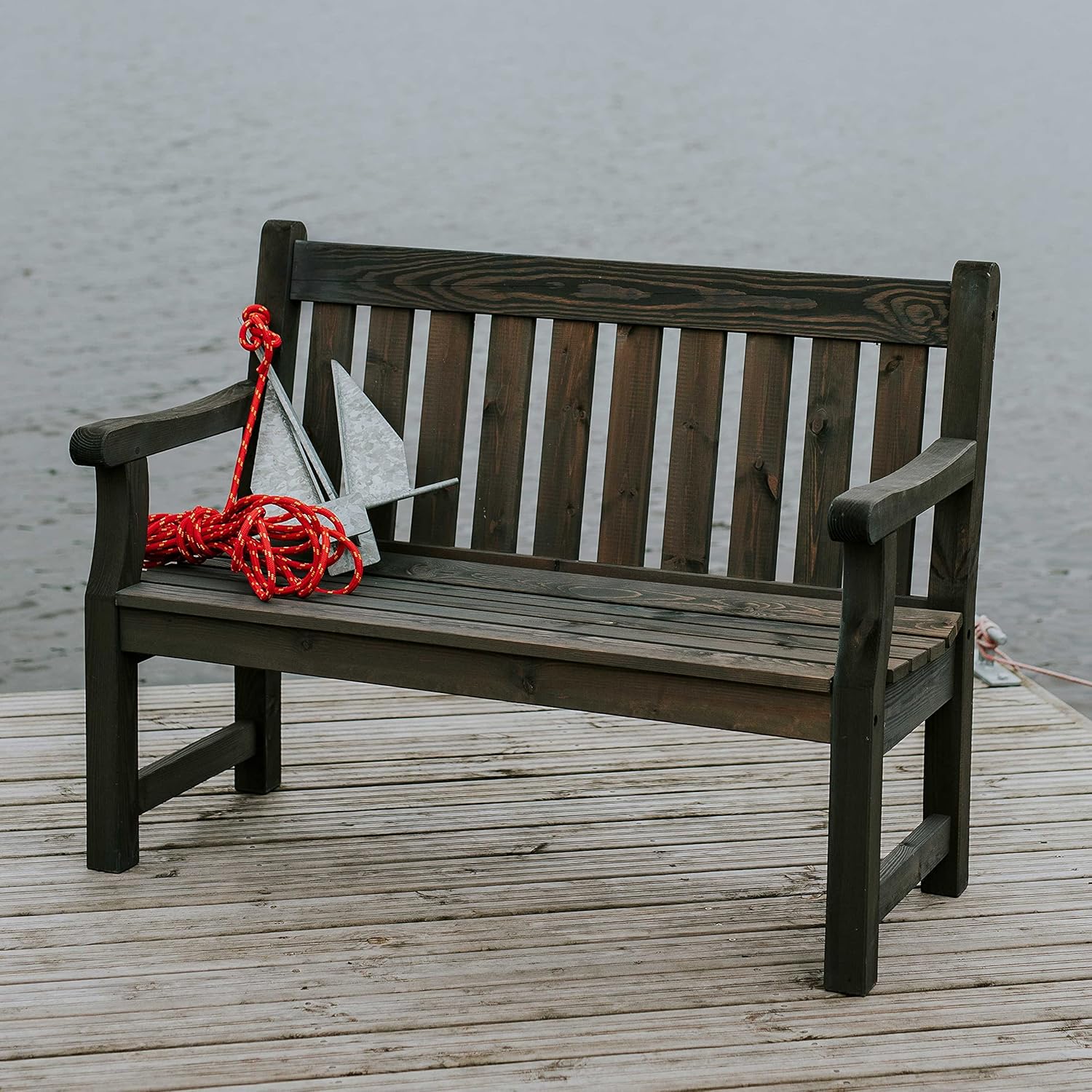 Wooden Garden Bench 120cm 2 Seater Pine Outdoor Patio Bench Grey