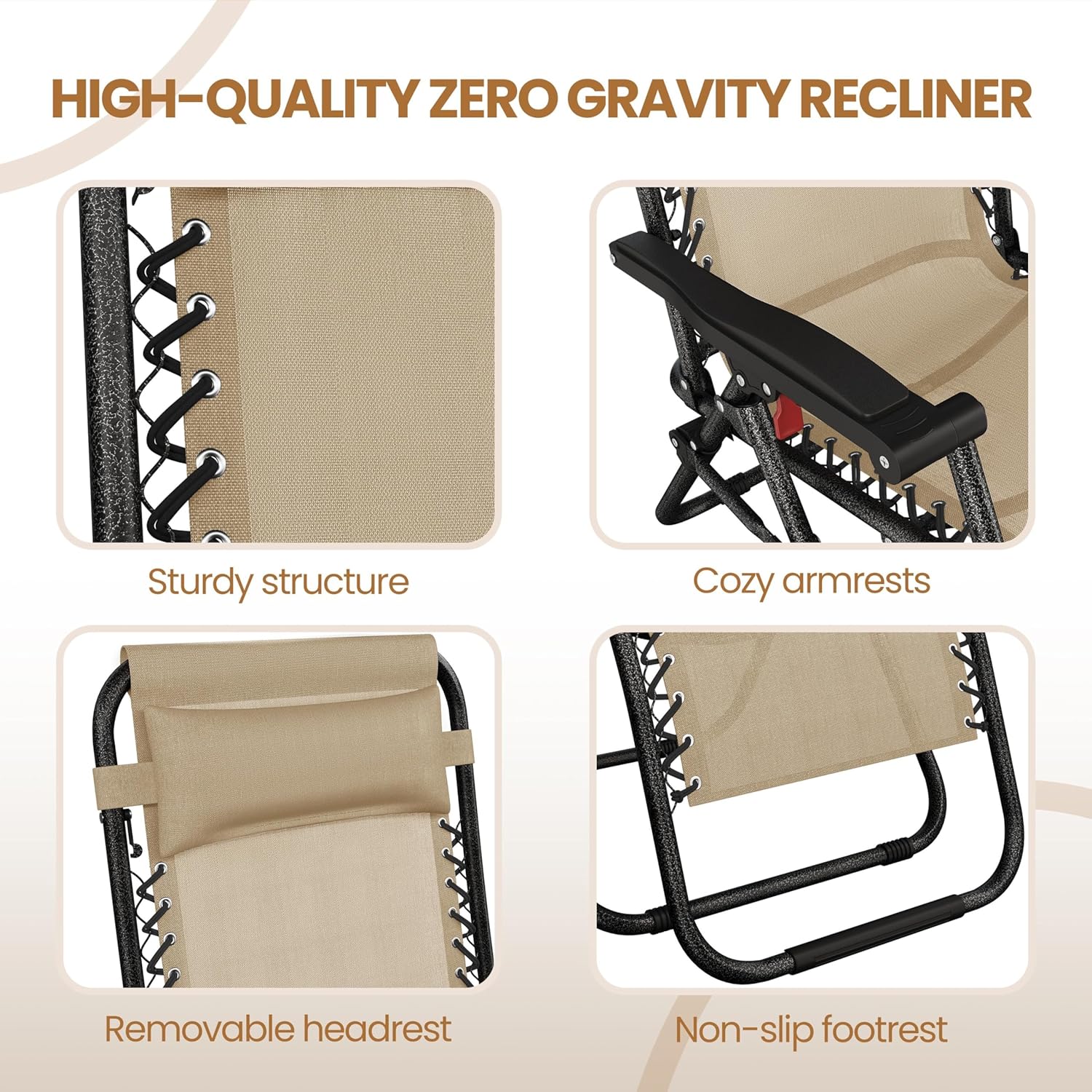 2 Zero Gravity Recliner Chairs Folding with Cup Holder Beige