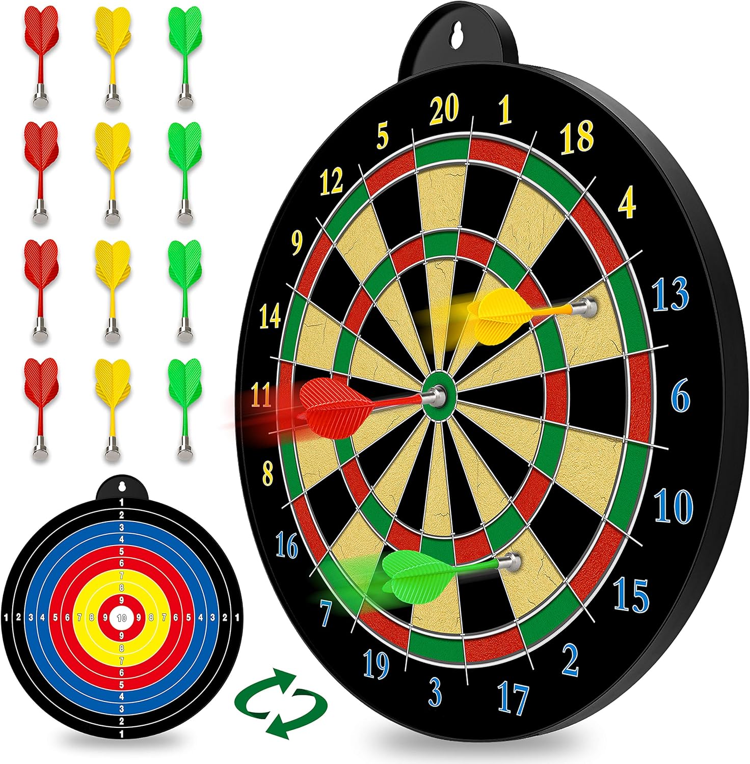 Magnetic Dart Board Set Kids Safe Double Sided Game 12 Darts