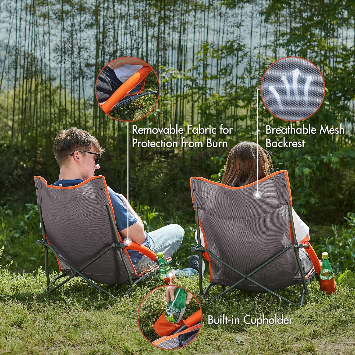 Low Beach Chairs 2 Pack Folding Lightweight Cup Holder Seats