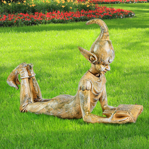 Elf Garden Statue Bronze Effect Resin Ornament Outdoor Decor