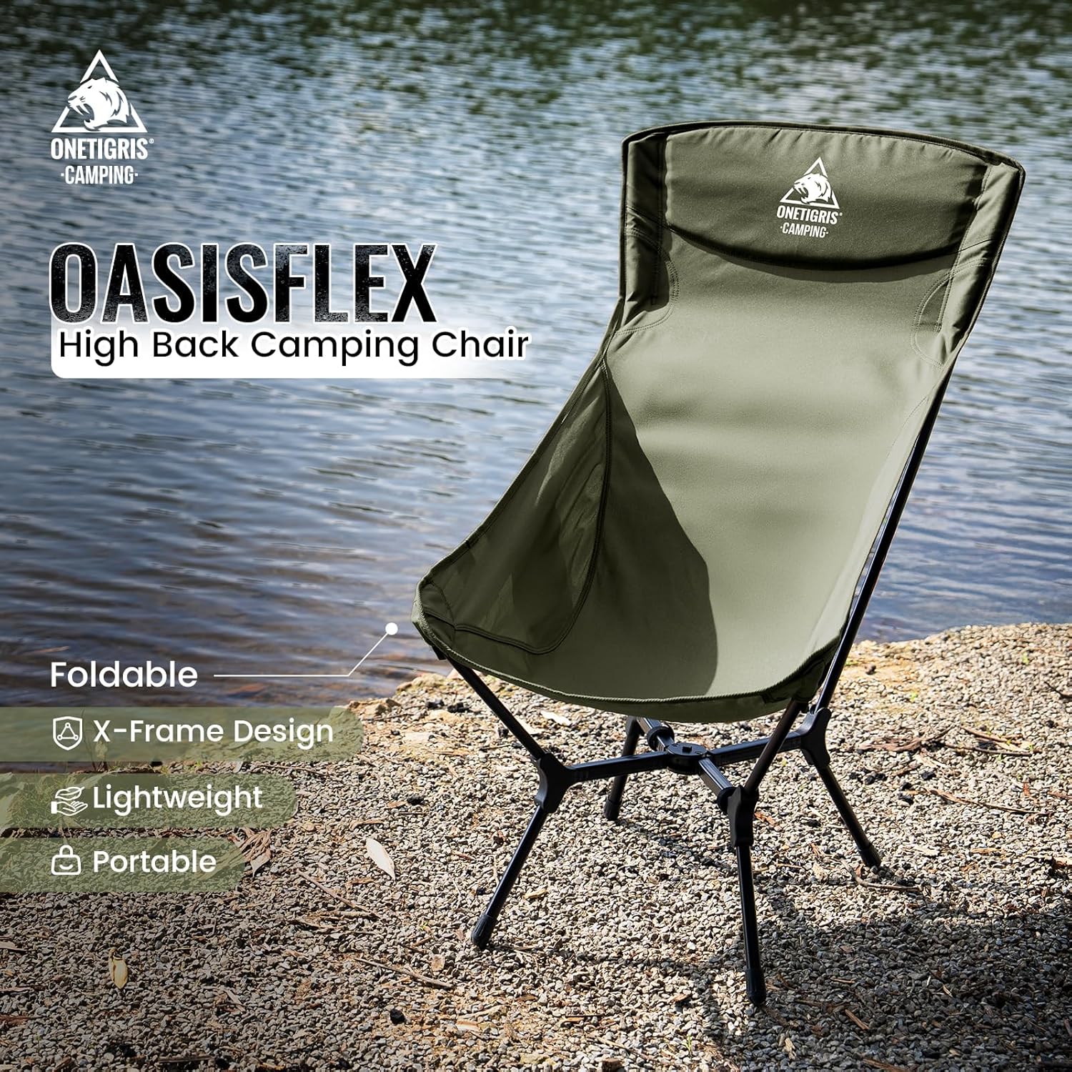 High Back Camping Chair Lightweight Folding Portable Seat Green