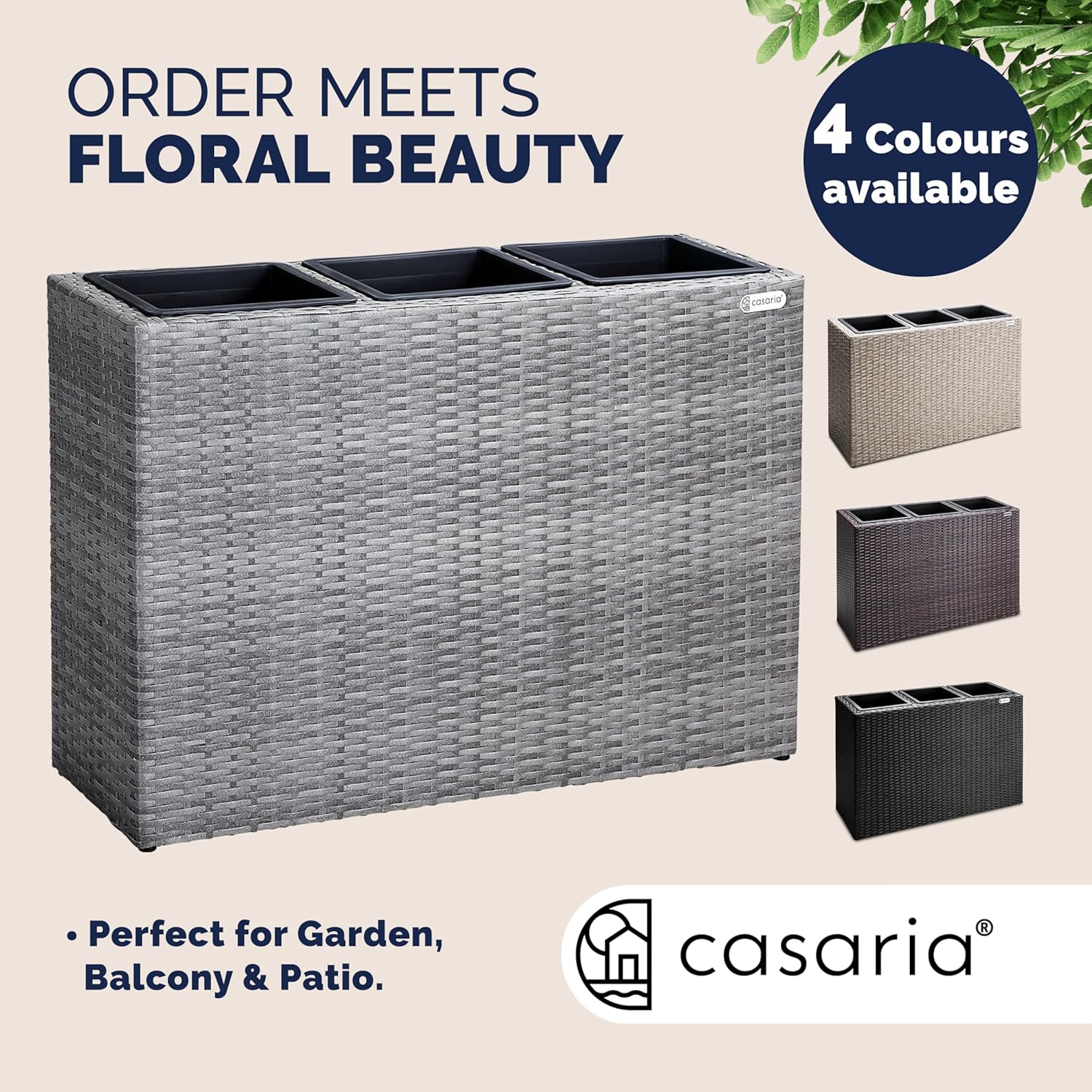 Large Tall Rattan Planter Box 83cm Grey with 3 Inner Pots