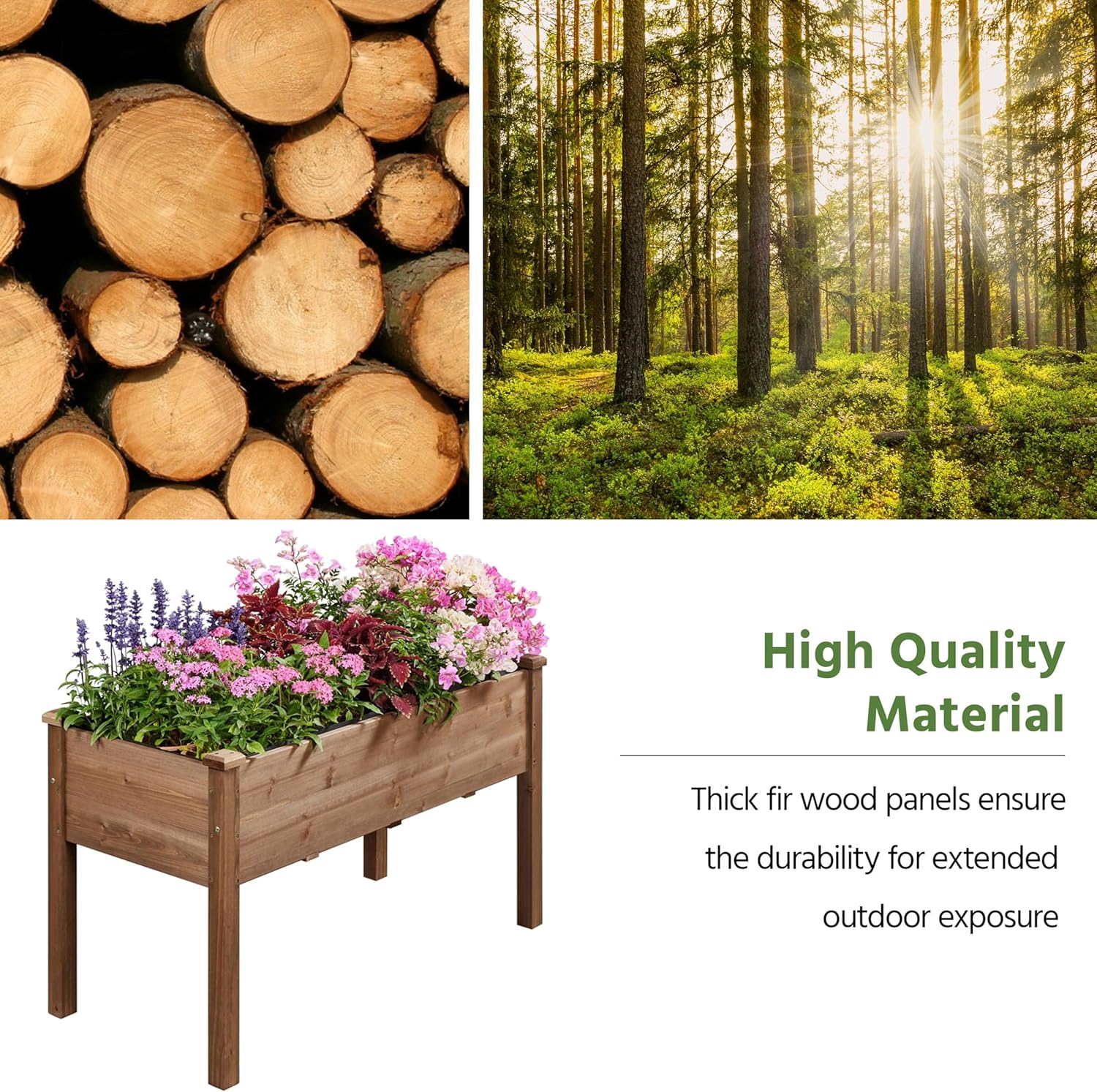 Raised Wooden Garden Bed Set of 2 Elevated Planter 120cm