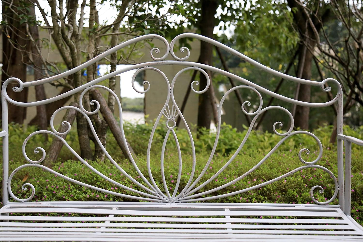 Vintage Metal Garden Bench Foldable Patio Seat Antique Grey