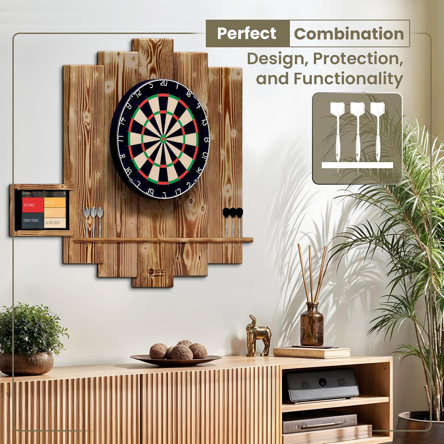 Wood Dartboard Surround Backboard Wall Protector Tablet Holder