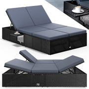 Double Sun Lounger 7 Position Poly Rattan Recliner Black 200x115cm