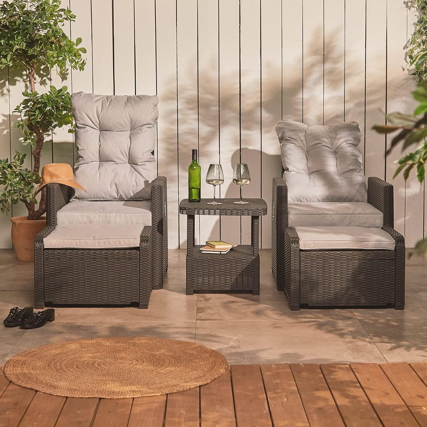 Reclining Rattan Bistro Set 2 Seater Chairs Stools Table