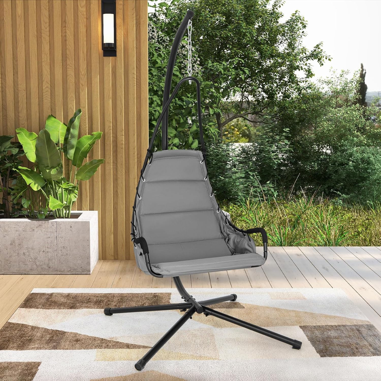 Hammock Swing Chair with Stand Grey Padded Seat Metal