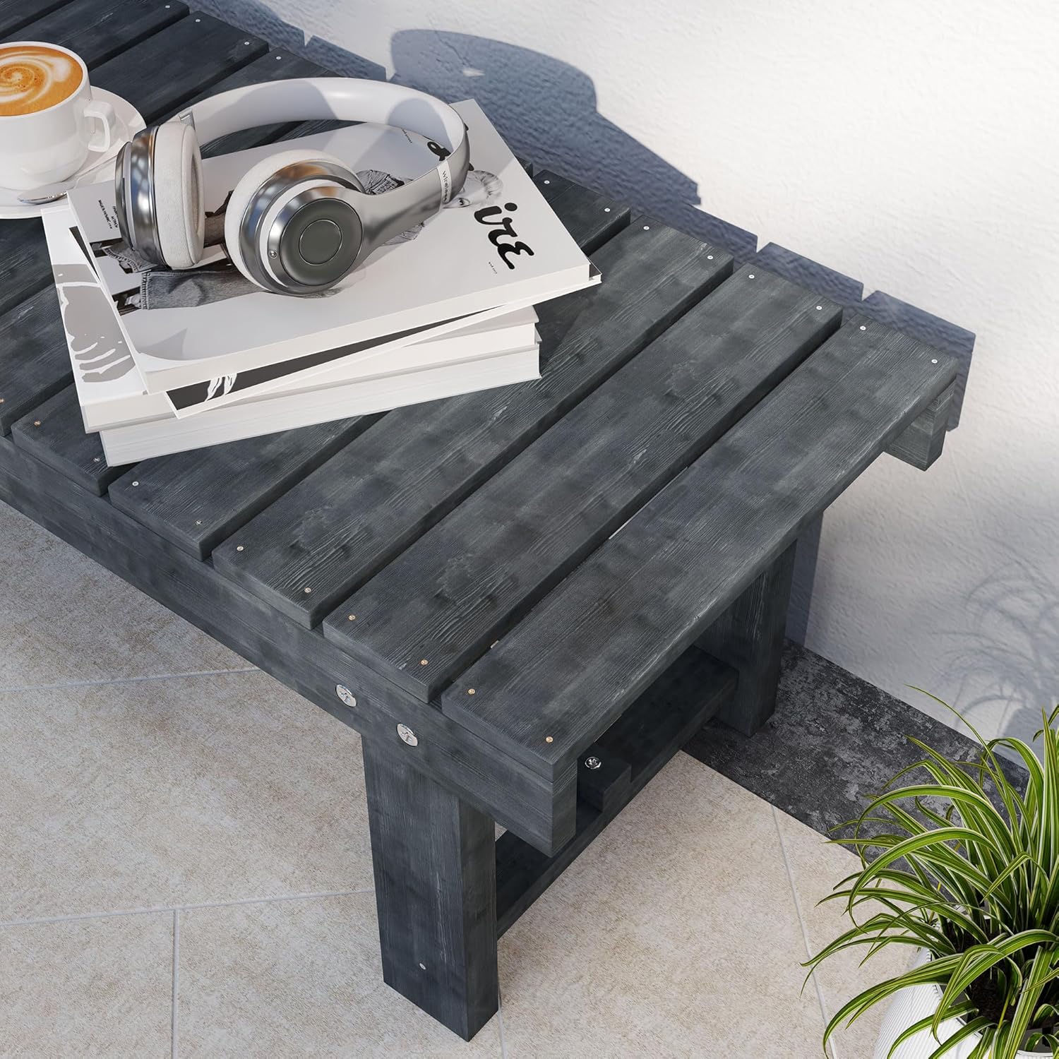 2 Seater Wooden Garden Bench Backless Patio Seat Grey