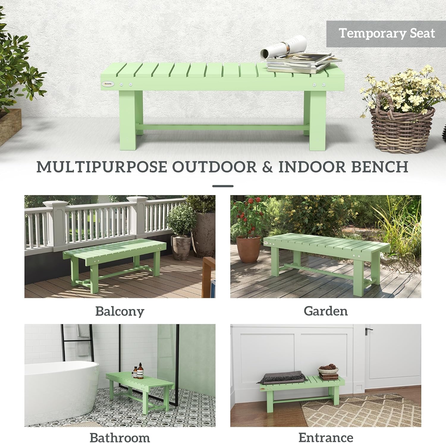 2 Seater Wooden Garden Bench Backless Patio Seat Light Green