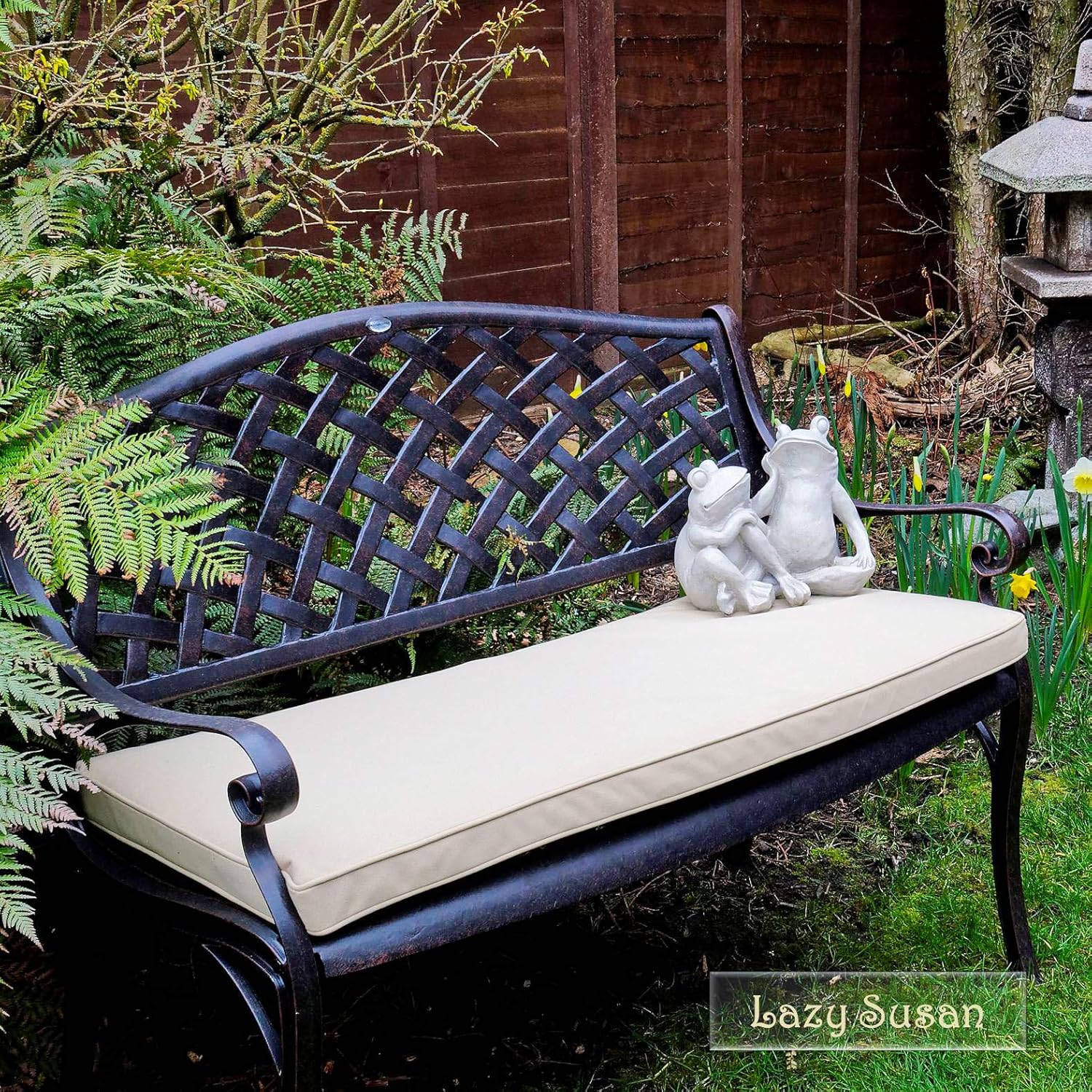 Cast Aluminium Garden Bench 2 Seater Outdoor Patio Seat Cushion
