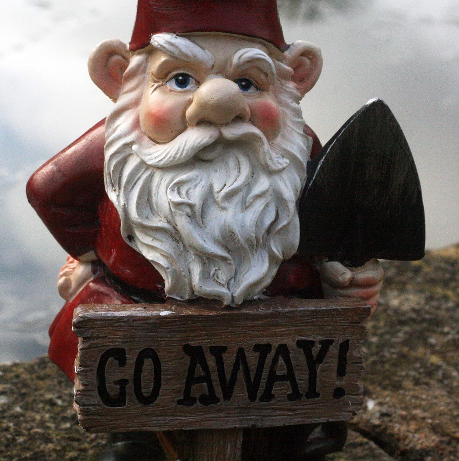 Funny Garden Gnome Go Away Sign Statue Resin Outdoor Decor