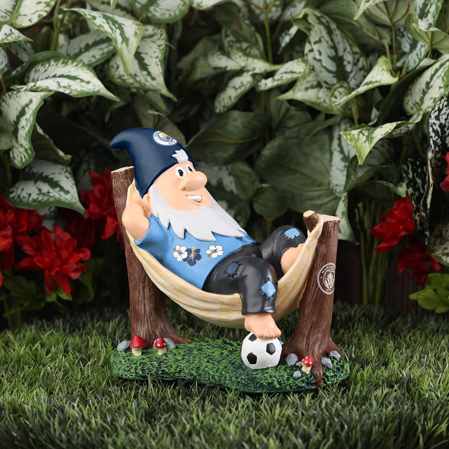 Football Hammock Garden Gnome 20cm Hand Painted Fan Decor