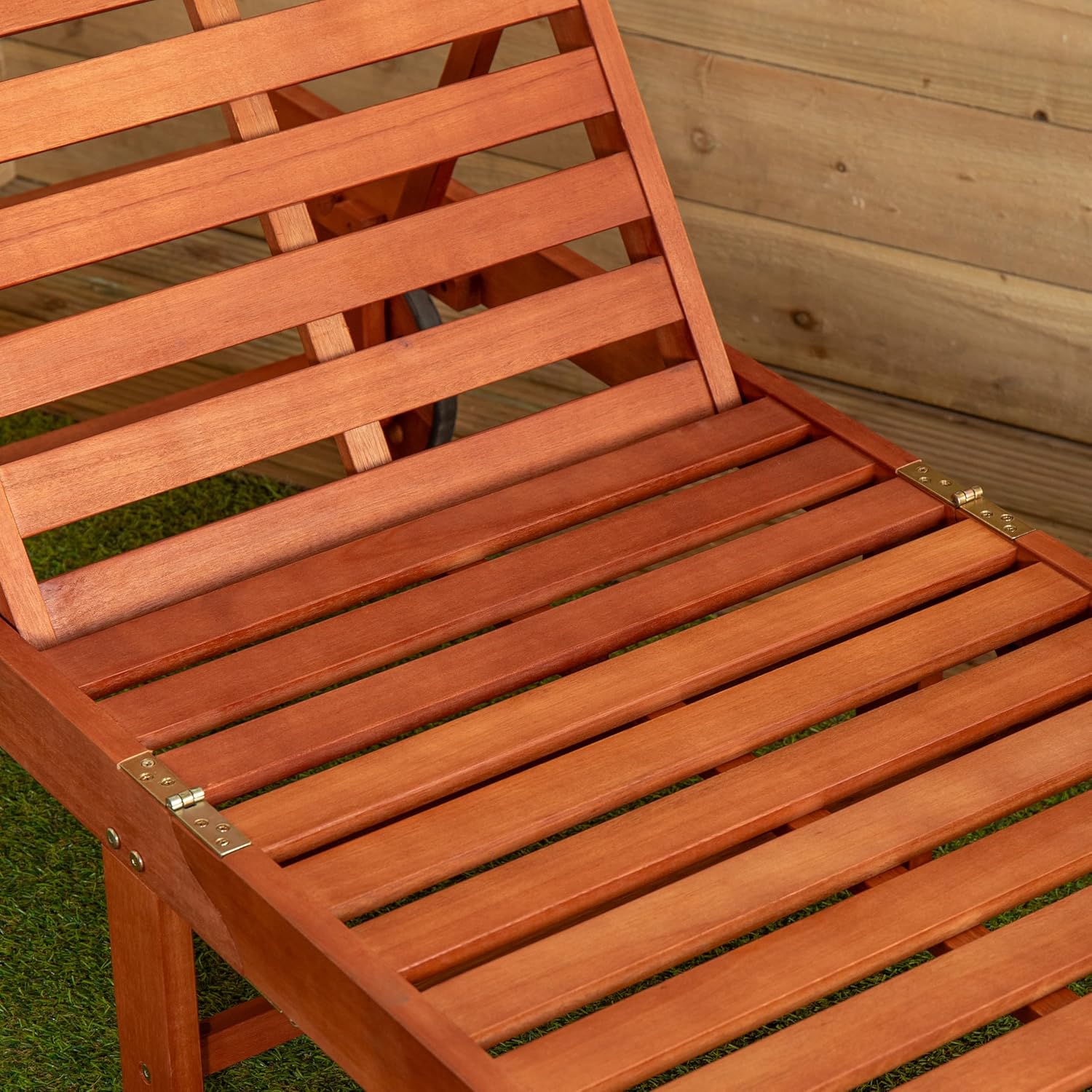 Wooden Sun Lounger with Wheels Foldable Adjustable 1.9m