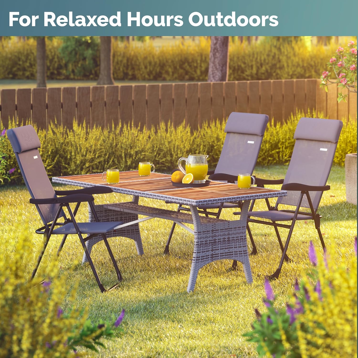 4 Pack Folding Garden Chairs High Back Adjustable Set