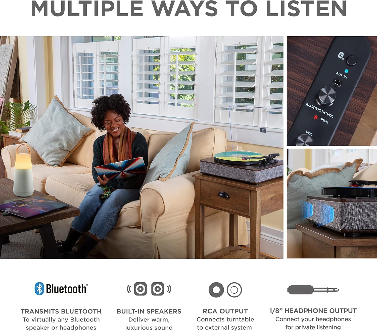 Bluetooth Record Player 3 Speed USB Vinyl Converter Speakers