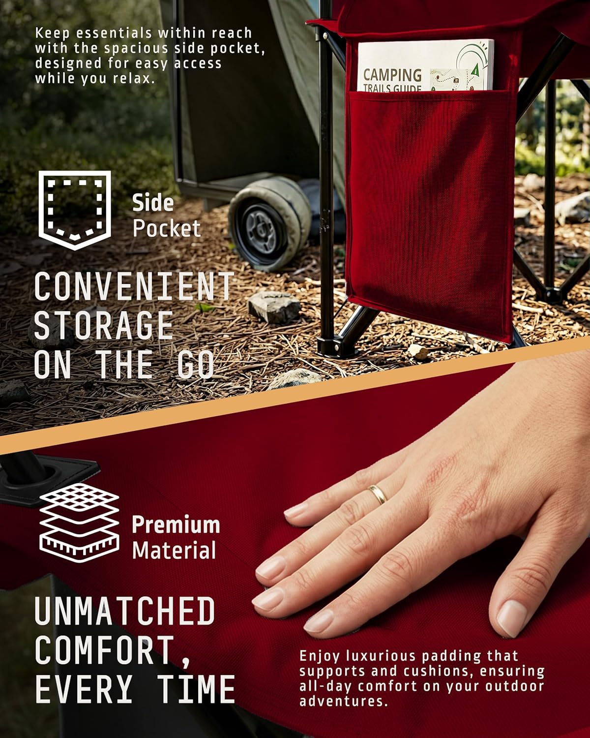 Folding Camping Chairs 2 Pack Cooler Bag Red Portable