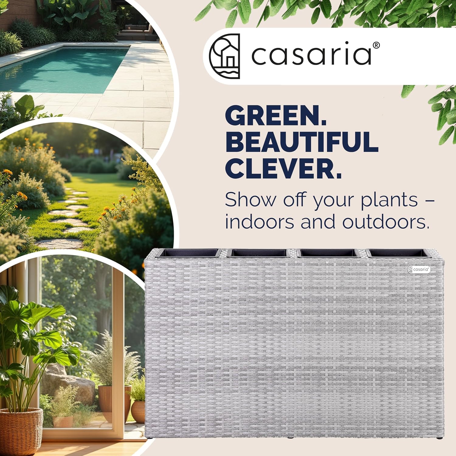 Large Tall Rattan Planter Box 95cm Grey with 4 Inner Pots