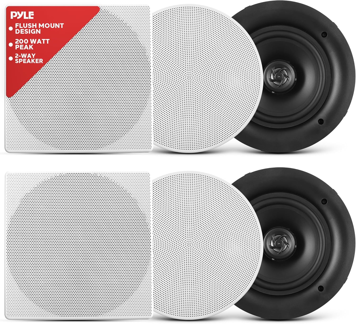 6.5 Inch In Ceiling Wall Speakers 200W Flush Mount Stereo Pair