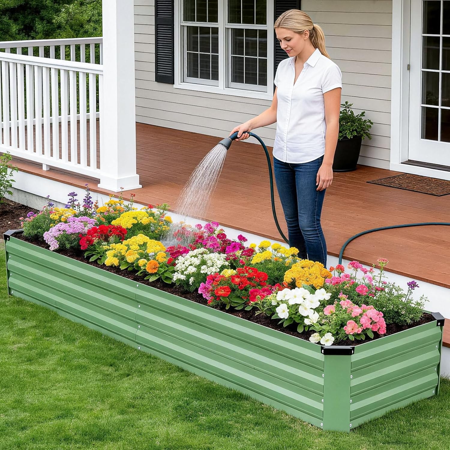 Metal Raised Garden Bed 8x2ft Set 2 Outdoor Planter Steel Kit