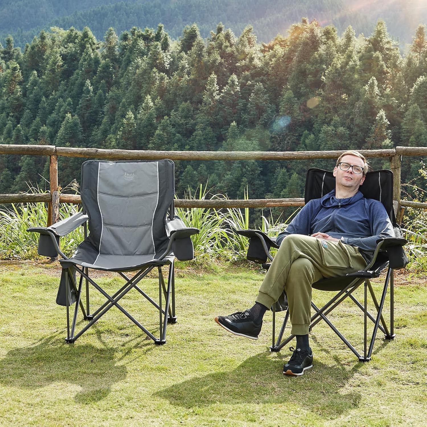 Set of 2 Heavy Duty Camping Chairs 200kg Grey