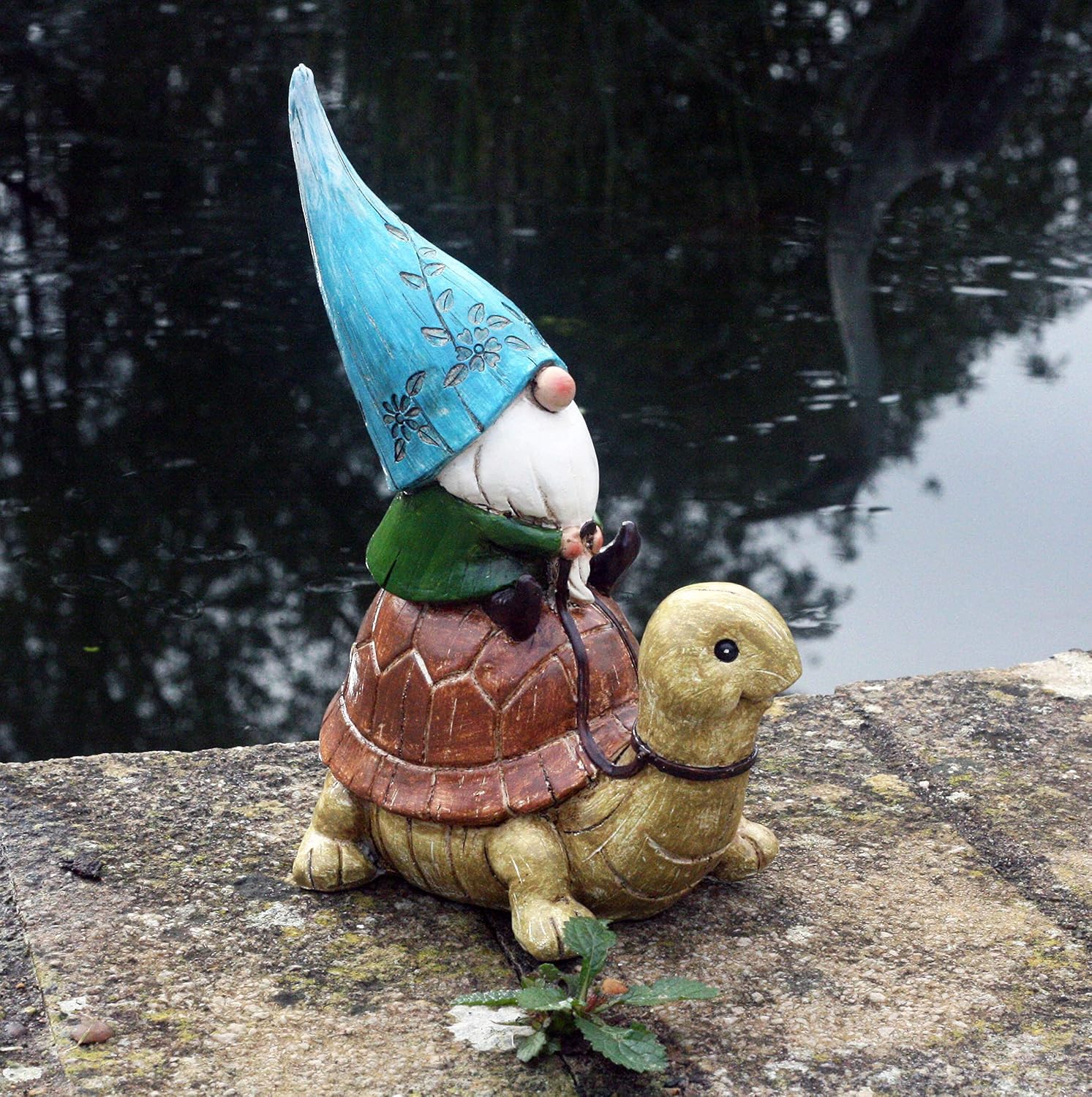 Garden Gnome Tortoise Ornament 23cm Resin Hand Painted Decor